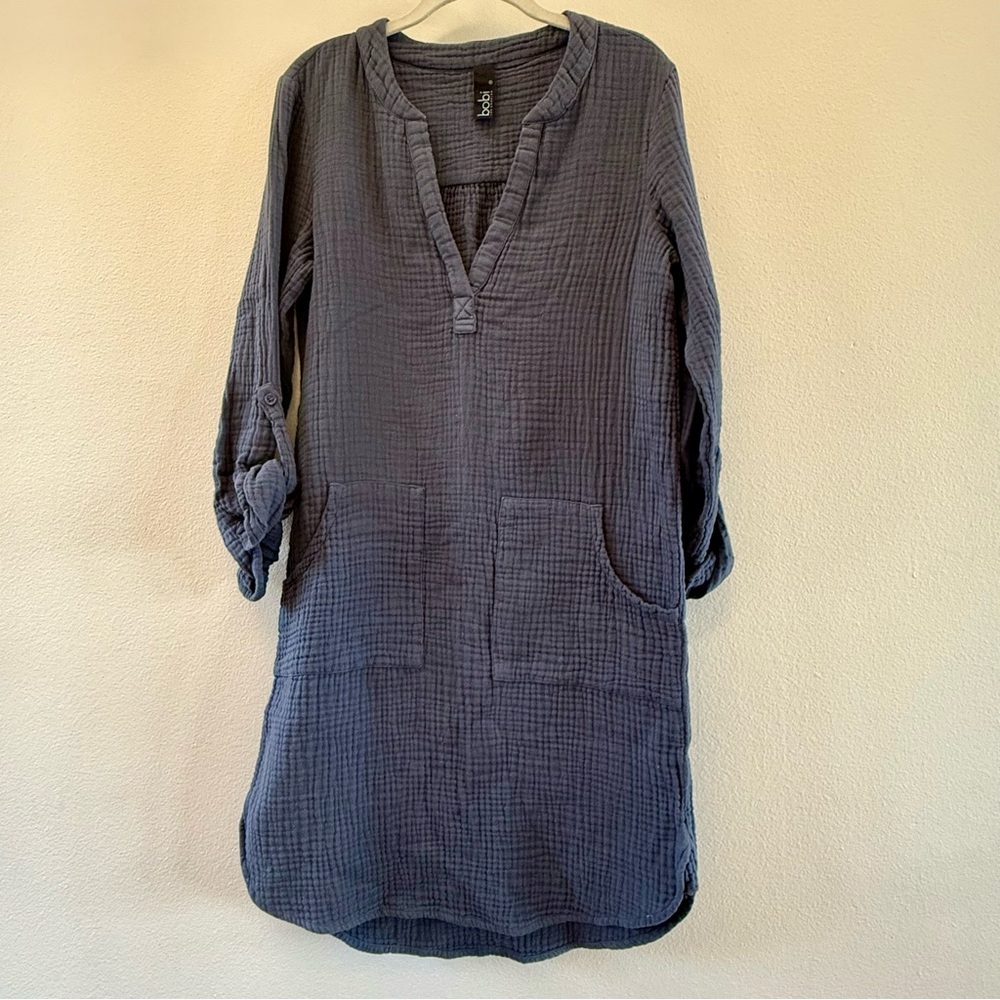 Navy Blue V-Neck Tunic with Pockets.